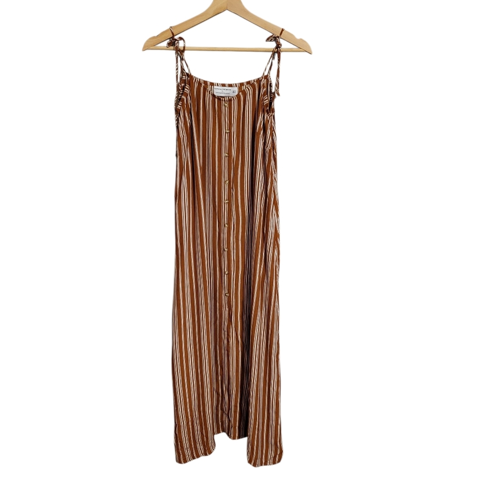 Anthropologie Faithfull Brown Striped Button Front Midi Dress